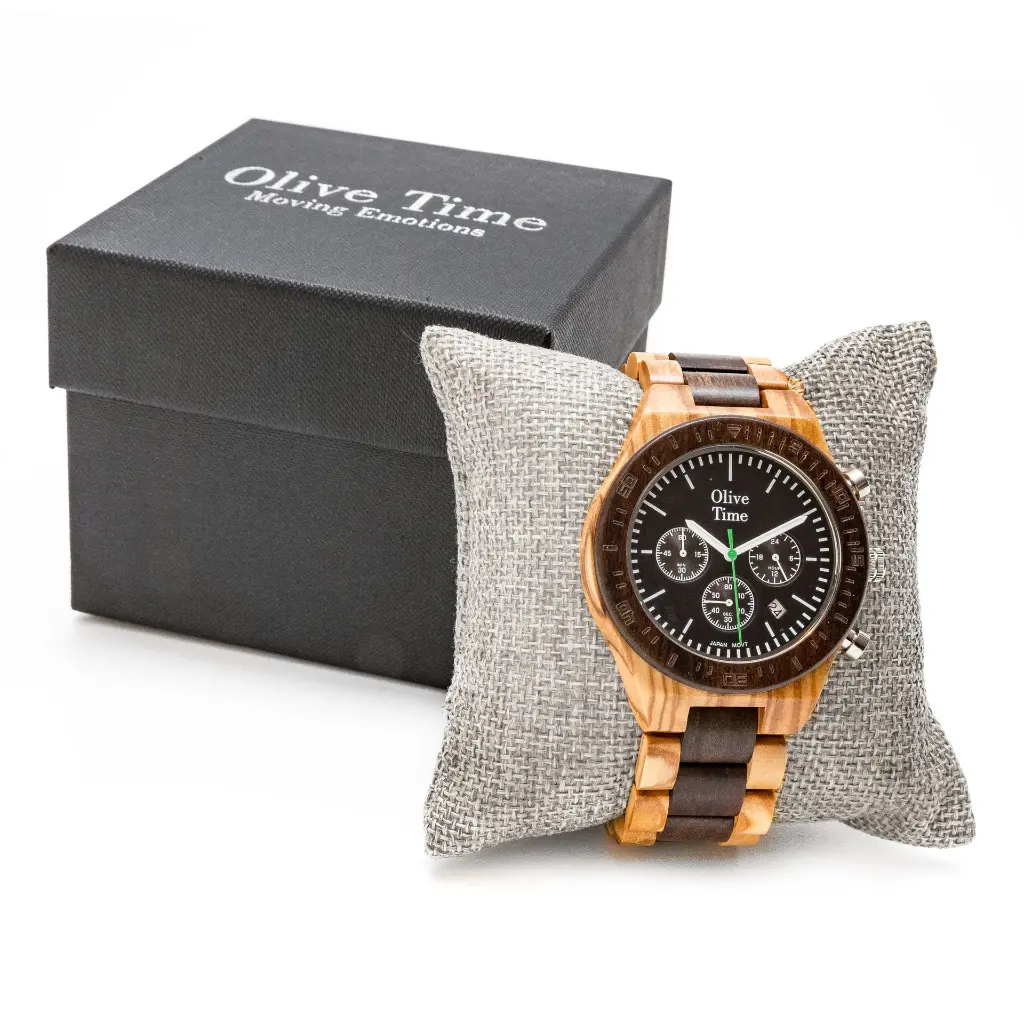 Orologio Crono Sport in Legno di Olivo e Noce 1.webp