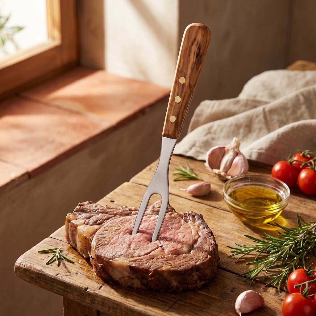 Forchettone per Carne con Manico in Legno di Olivo