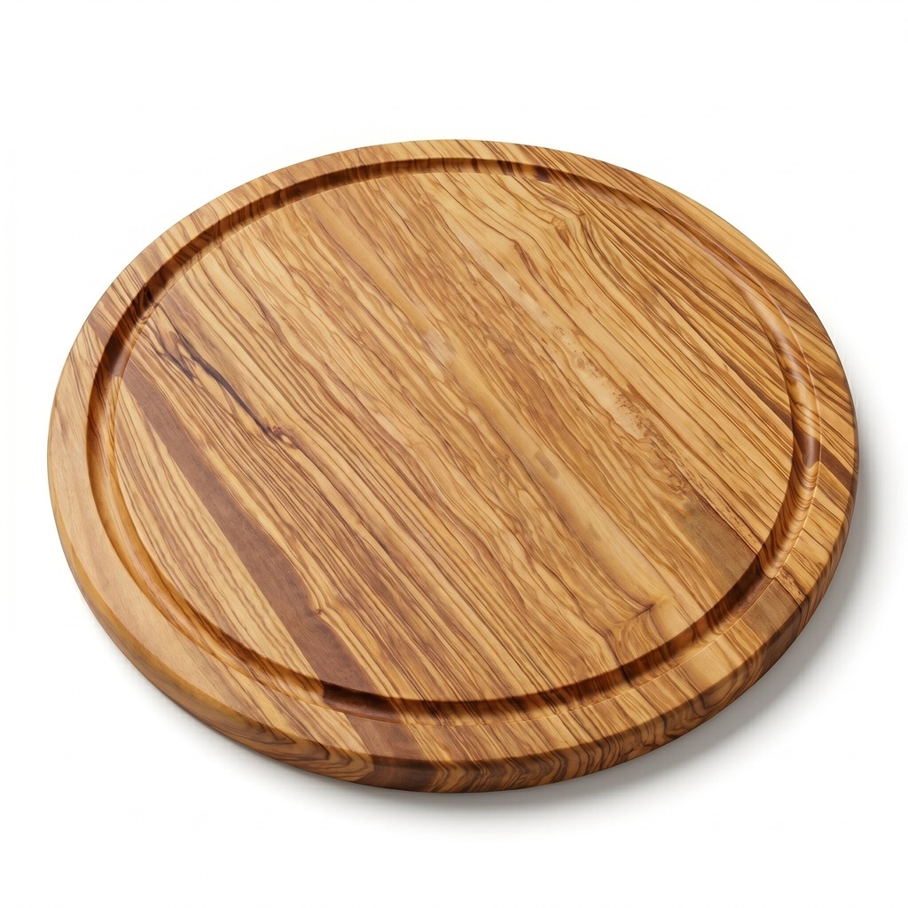 Tagliere Rotondo per Pizza in Legno di Ulivo con Raccoglisugo