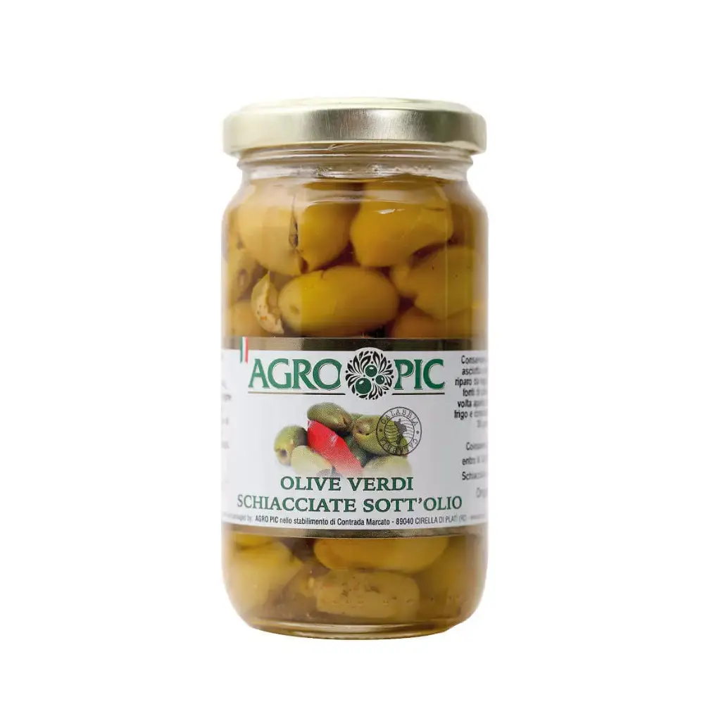 Olive verdi schiacciate a mano