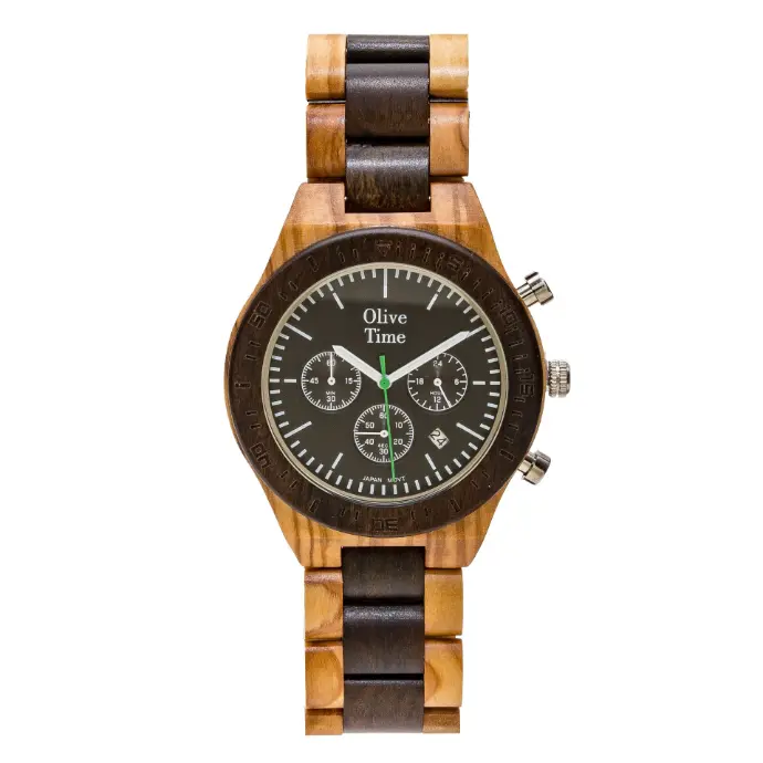 Orologio Cronografo Sport in Legno di Olivo e Noce – Seiko al Quarzo con Datario